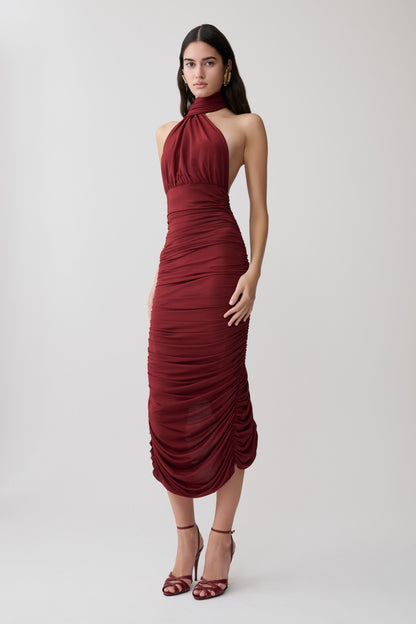Giannie Draped Midi Kleid - Merlot