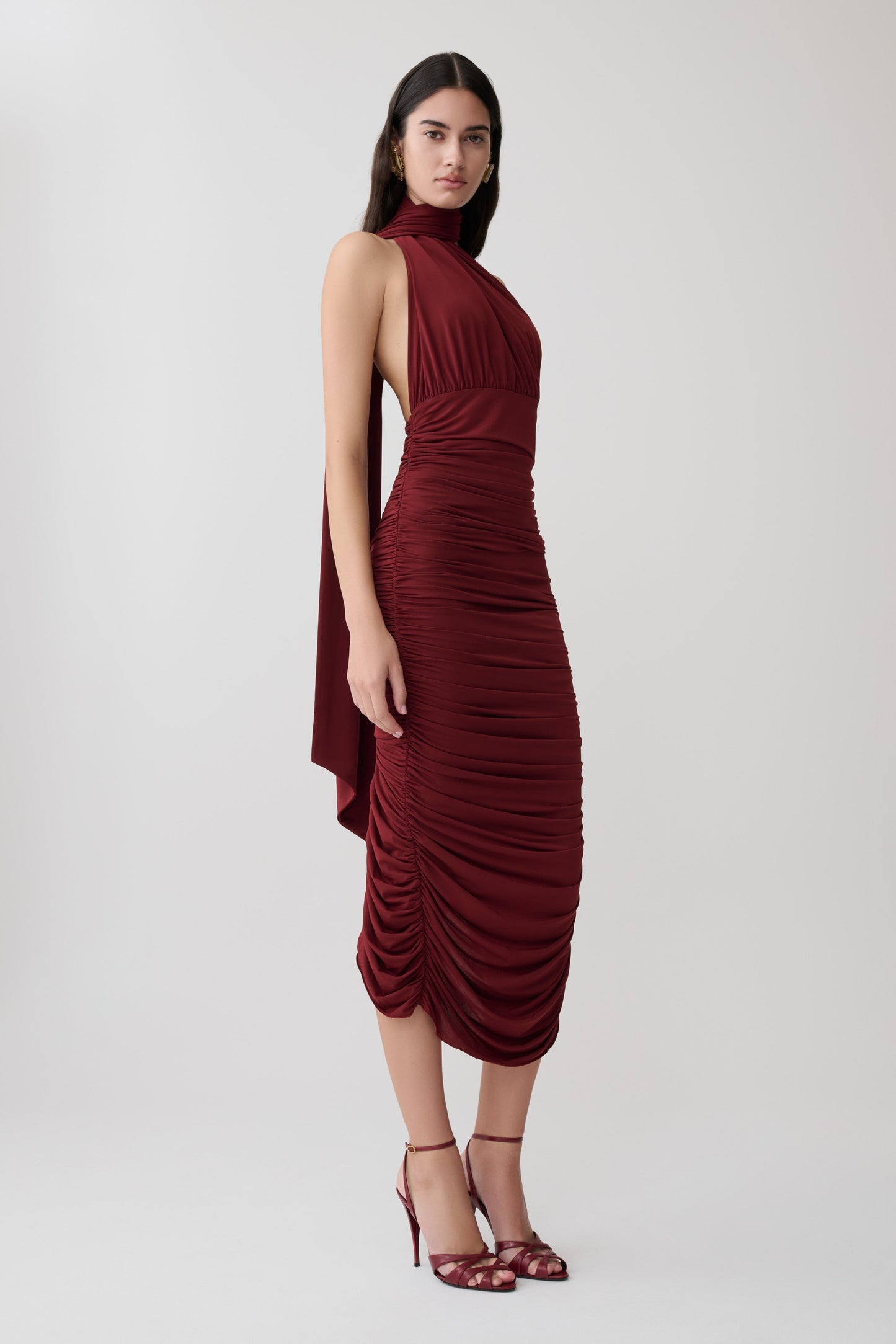 Giannie Draped Midi Kleid - Merlot