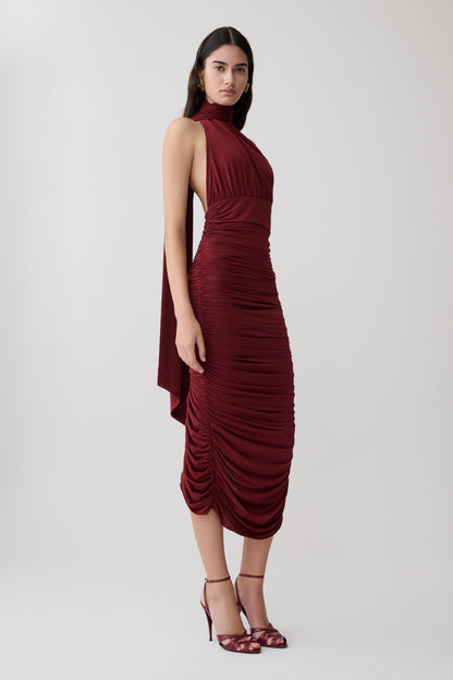 Giannie Draped Midi Kleid - Merlot