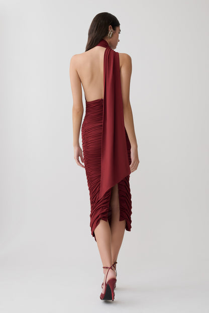 Giannie Draped Midi Kleid - Merlot