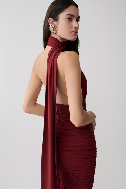 Giannie Draped Midi Kleid - Merlot