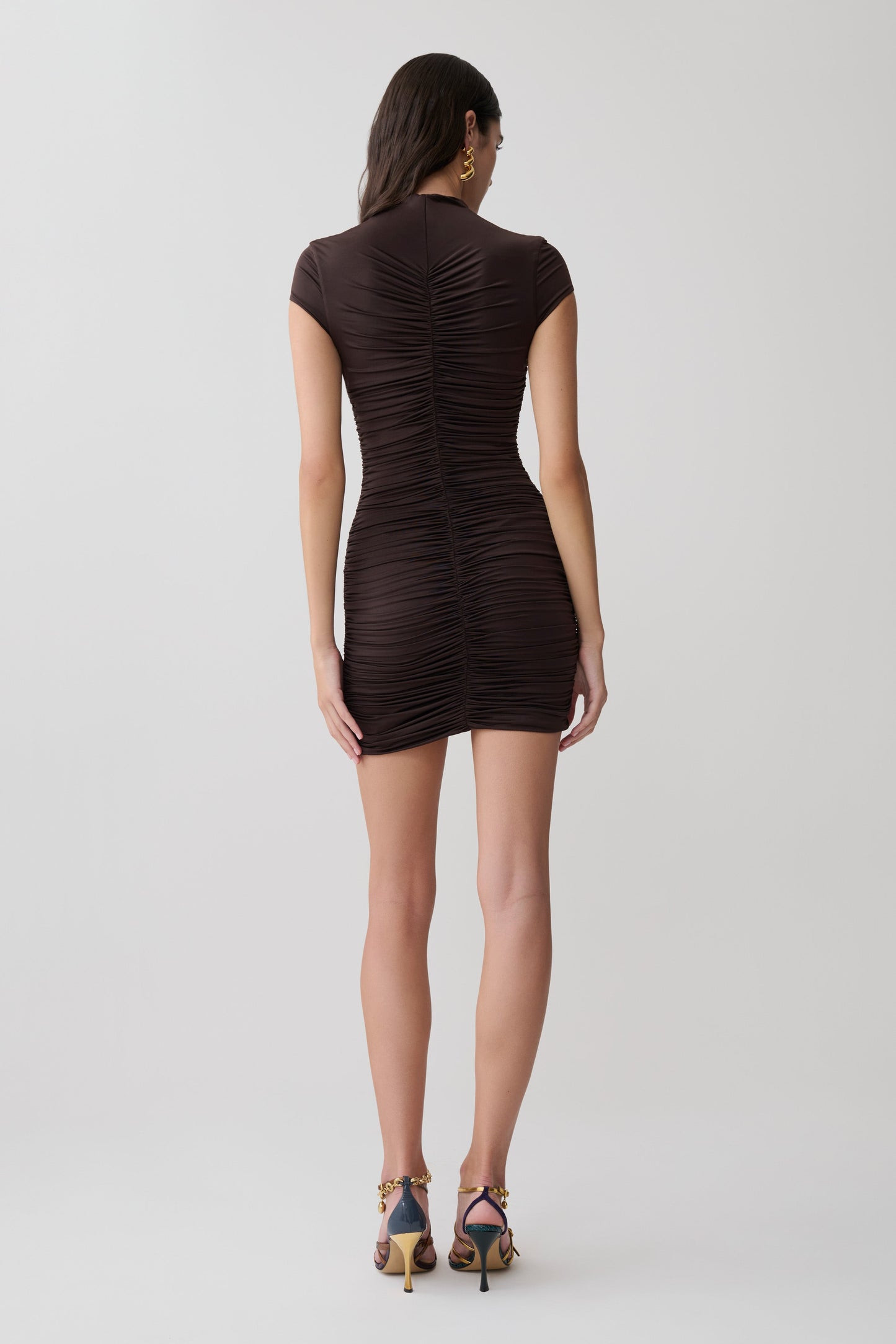 Alphine Gathered Kurzarm-Minikleid - Schokolade