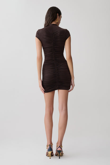 Alphine Gathered Kurzarm-Minikleid - Schokolade