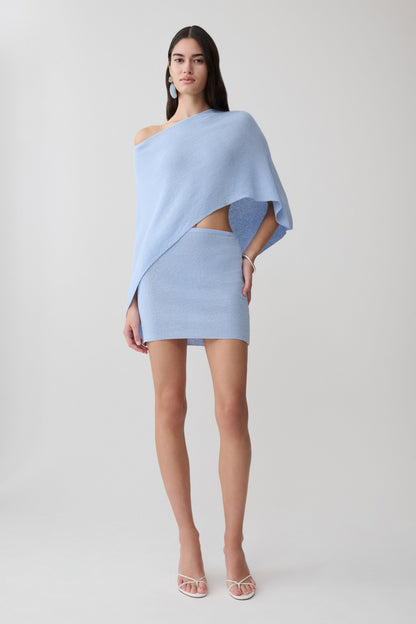 Loura One Shoulder Strick-Cape-Top - Kornblumenblau