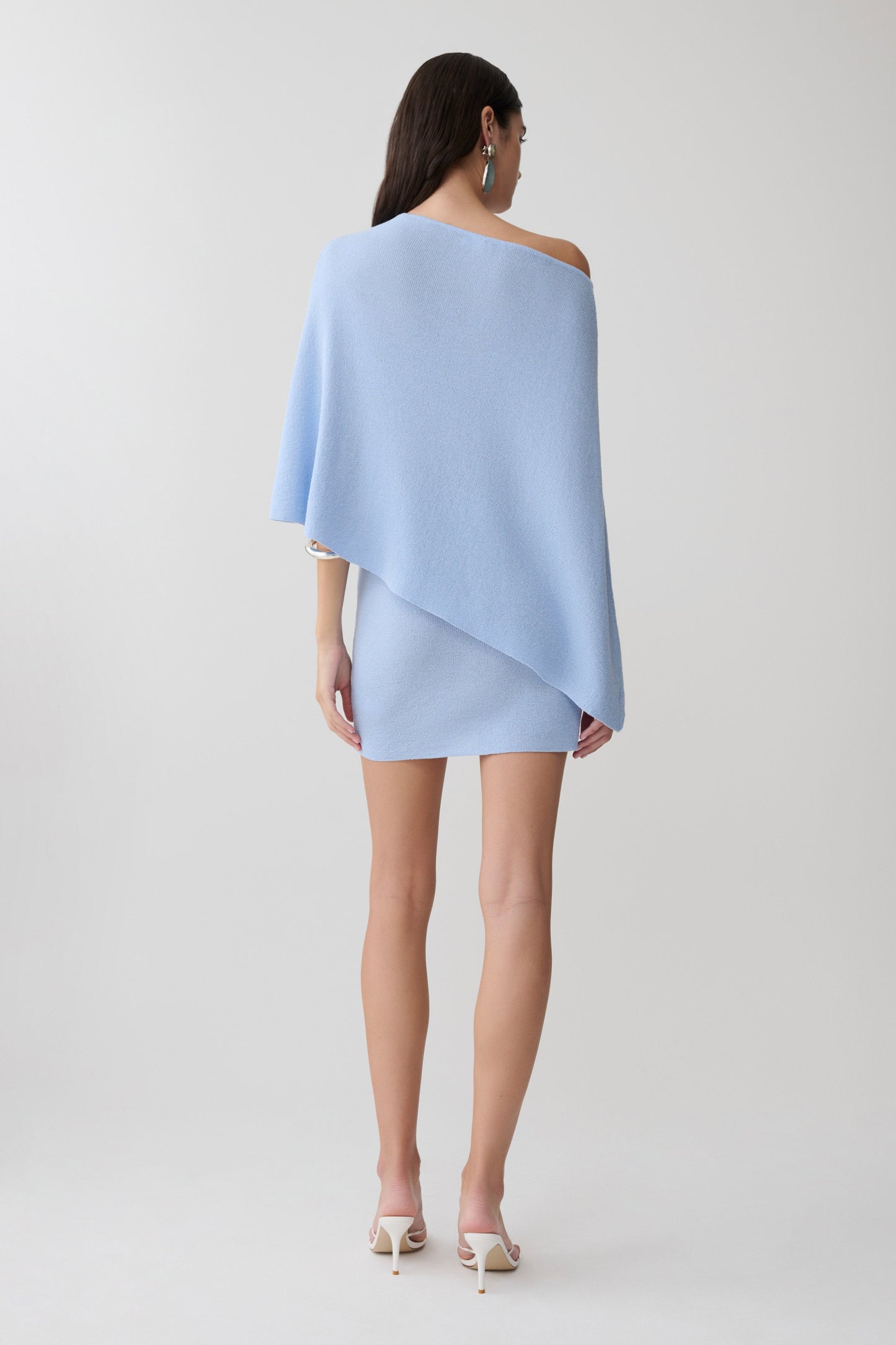 Loura One Shoulder Strick-Cape-Top - Kornblumenblau