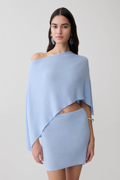 Loura One Shoulder Strick-Cape-Top - Kornblumenblau