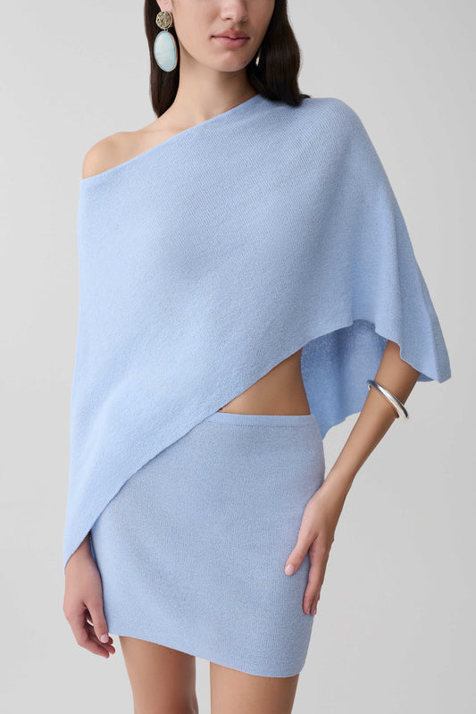 Loura One Shoulder Strick-Cape-Top - Kornblumenblau