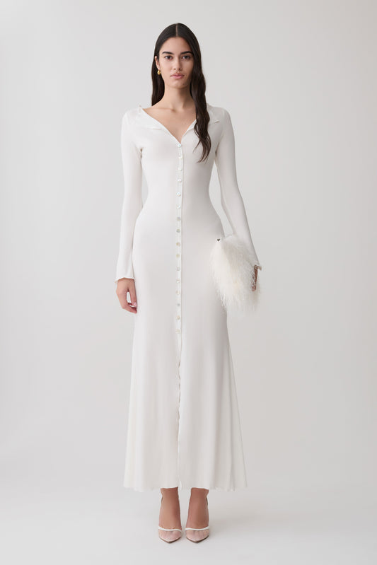 Tanya Knopf-Longsleeve-Maxi-Kleid - Weiß