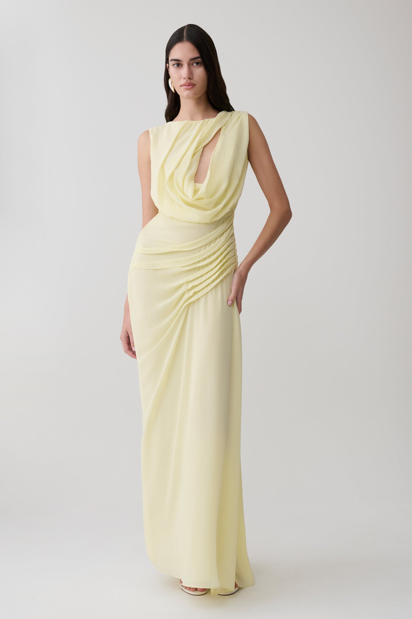Oria Chiffon Maxikleid - Pastell-Zitronenfarbe