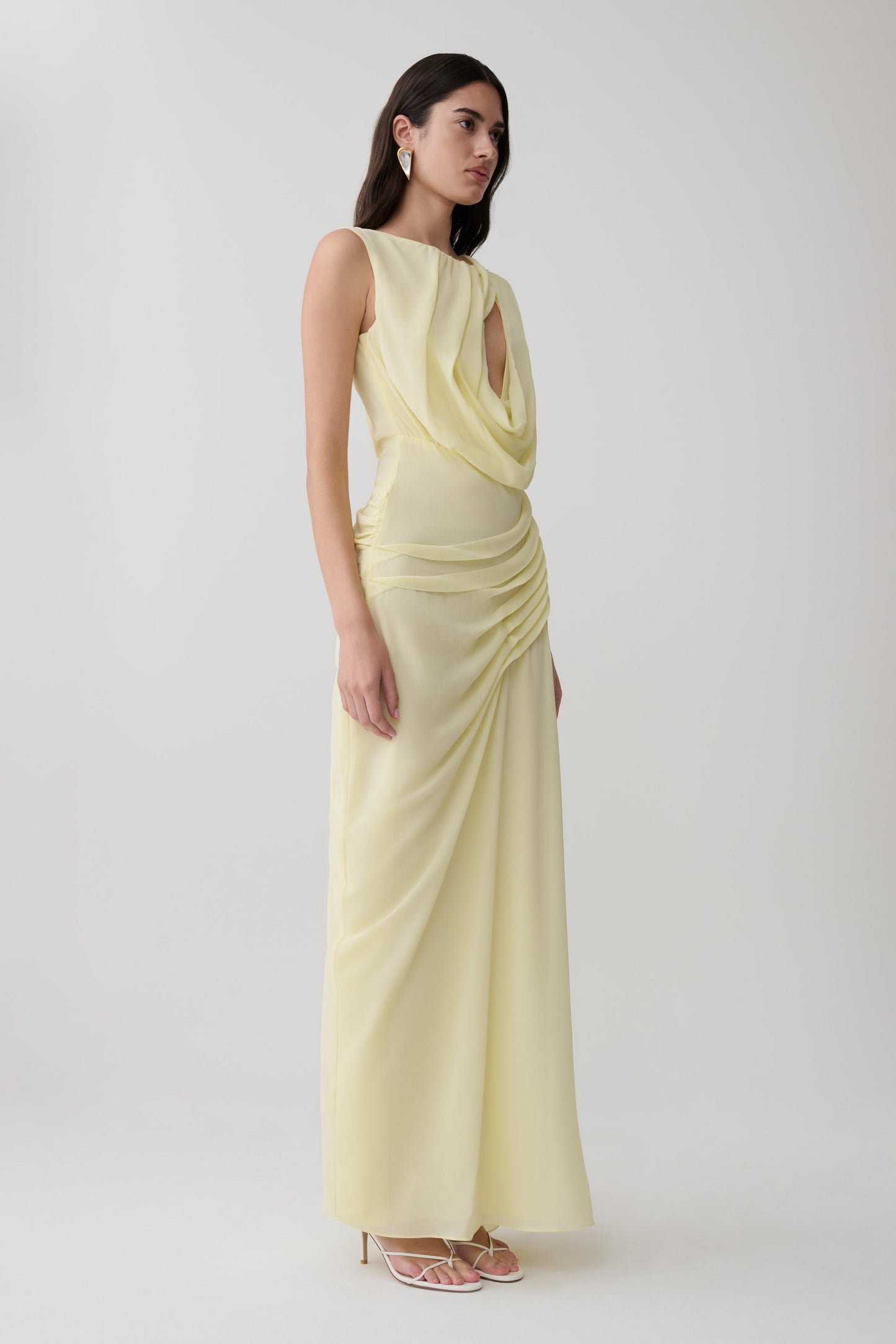Oria Chiffon Maxikleid - Pastell-Zitronenfarbe