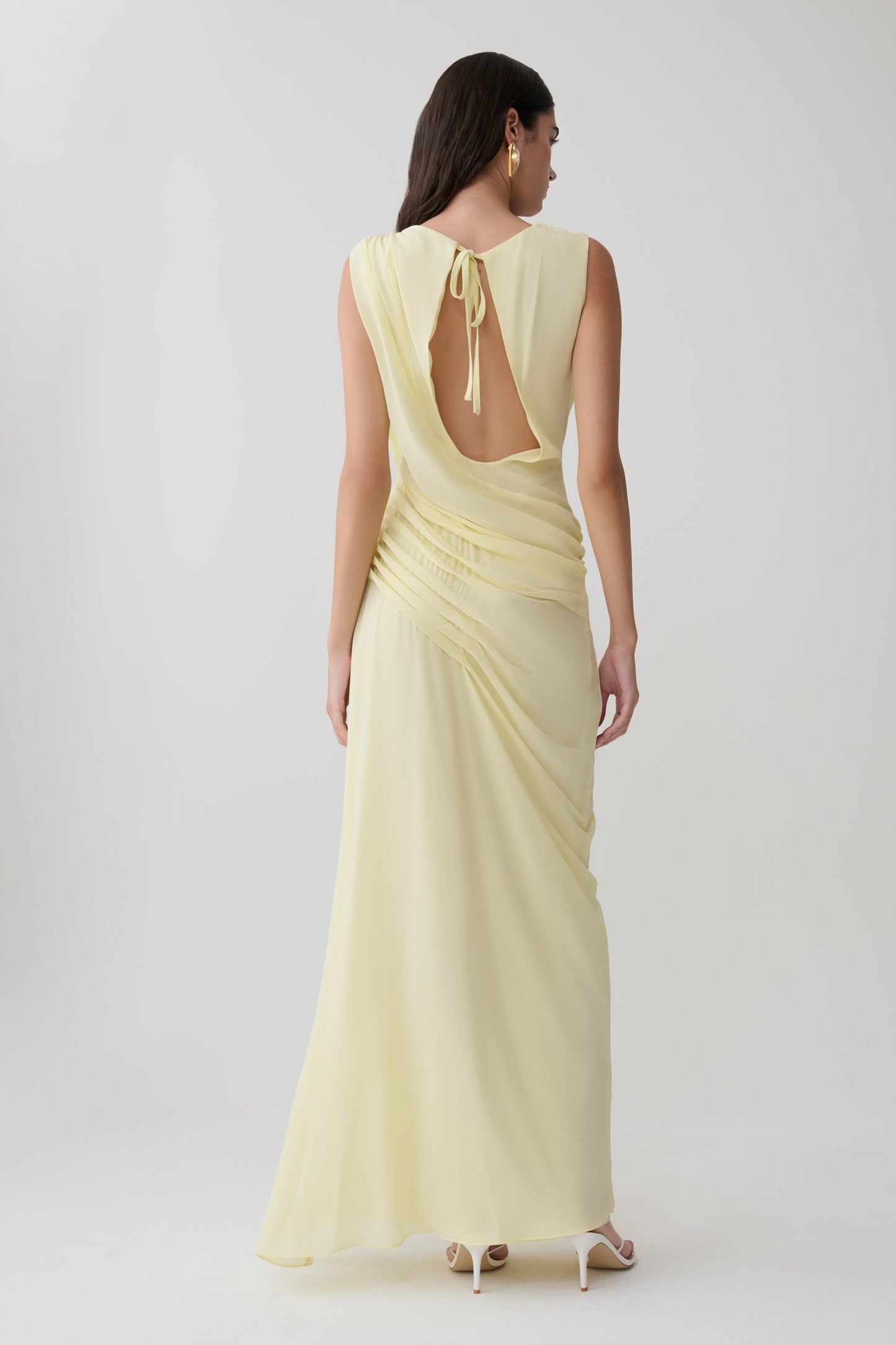 Oria Chiffon Maxikleid - Pastell-Zitronenfarbe