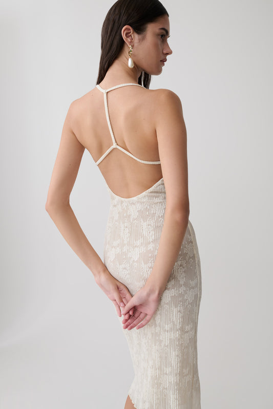 Ambrose Spitzen-Midi-Kleid - Elfenbein