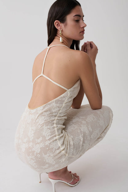 Ambrose Spitzen-Midi-Kleid - Elfenbein