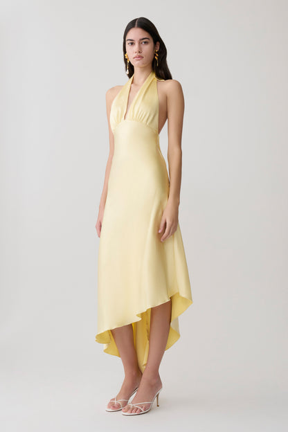 Adelie Asymmetrisches Saum Halter Midi Kleid - Butter