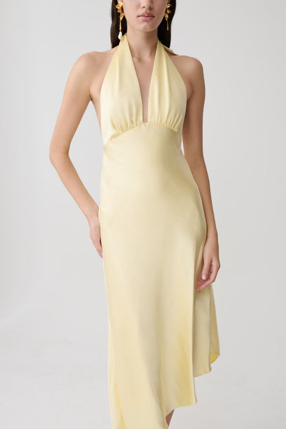 Adelie Asymmetrisches Saum Halter Midi Kleid - Butter