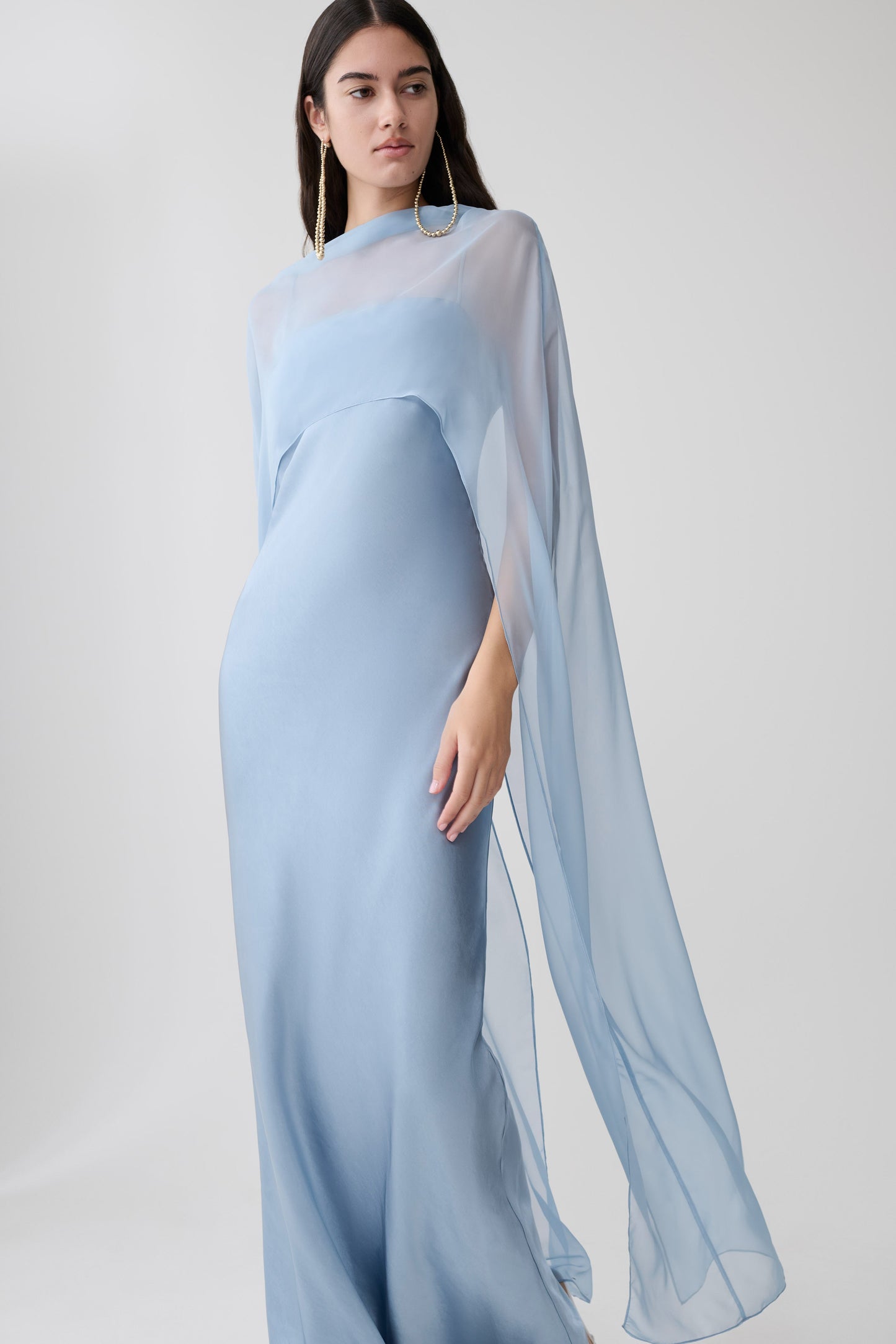 Martinne Chiffon-Cape Maxikleid - Arktisblau