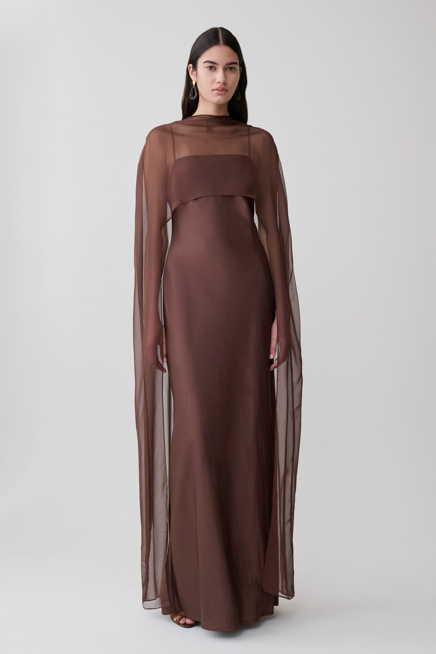 Martinne Chiffon Cape Maxikleid - Mocha