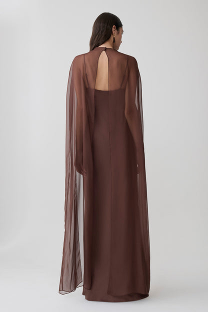 Martinne Chiffon Cape Maxikleid - Mocha