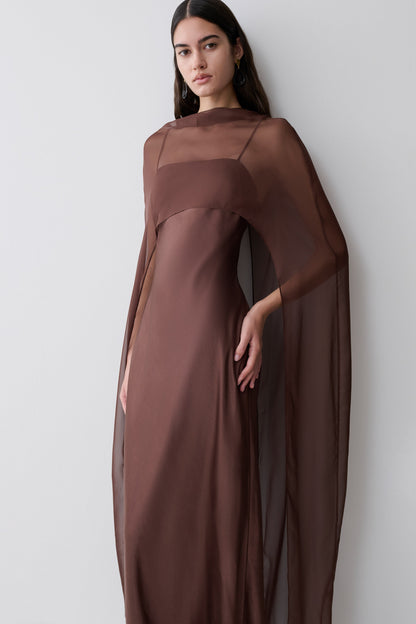 Martinne Chiffon Cape Maxikleid - Mocha