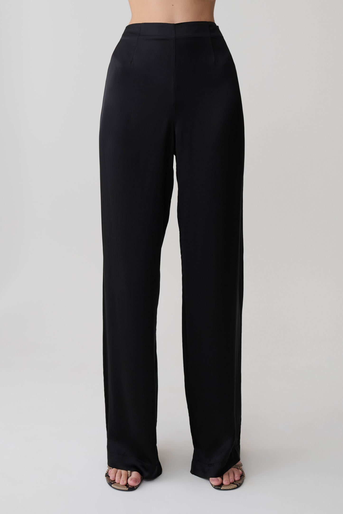 Sydney Gerade Bein Satinhose - Schwarz