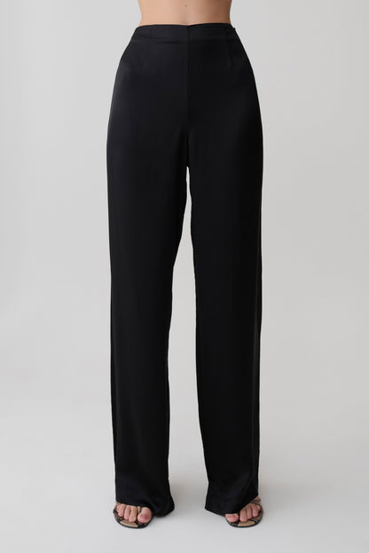 Sydney Gerade Bein Satinhose - Schwarz