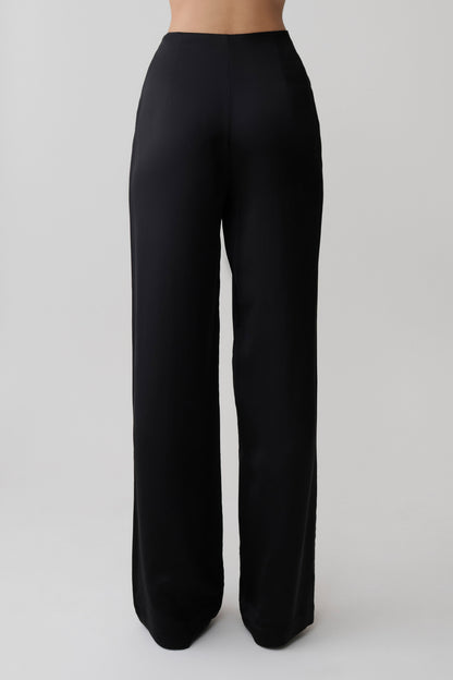 Sydney Gerade Bein Satinhose - Schwarz