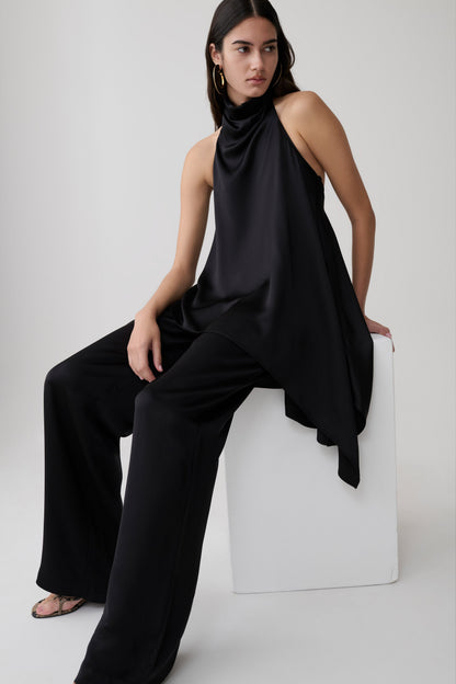 Sydney Gerade Bein Satinhose - Schwarz