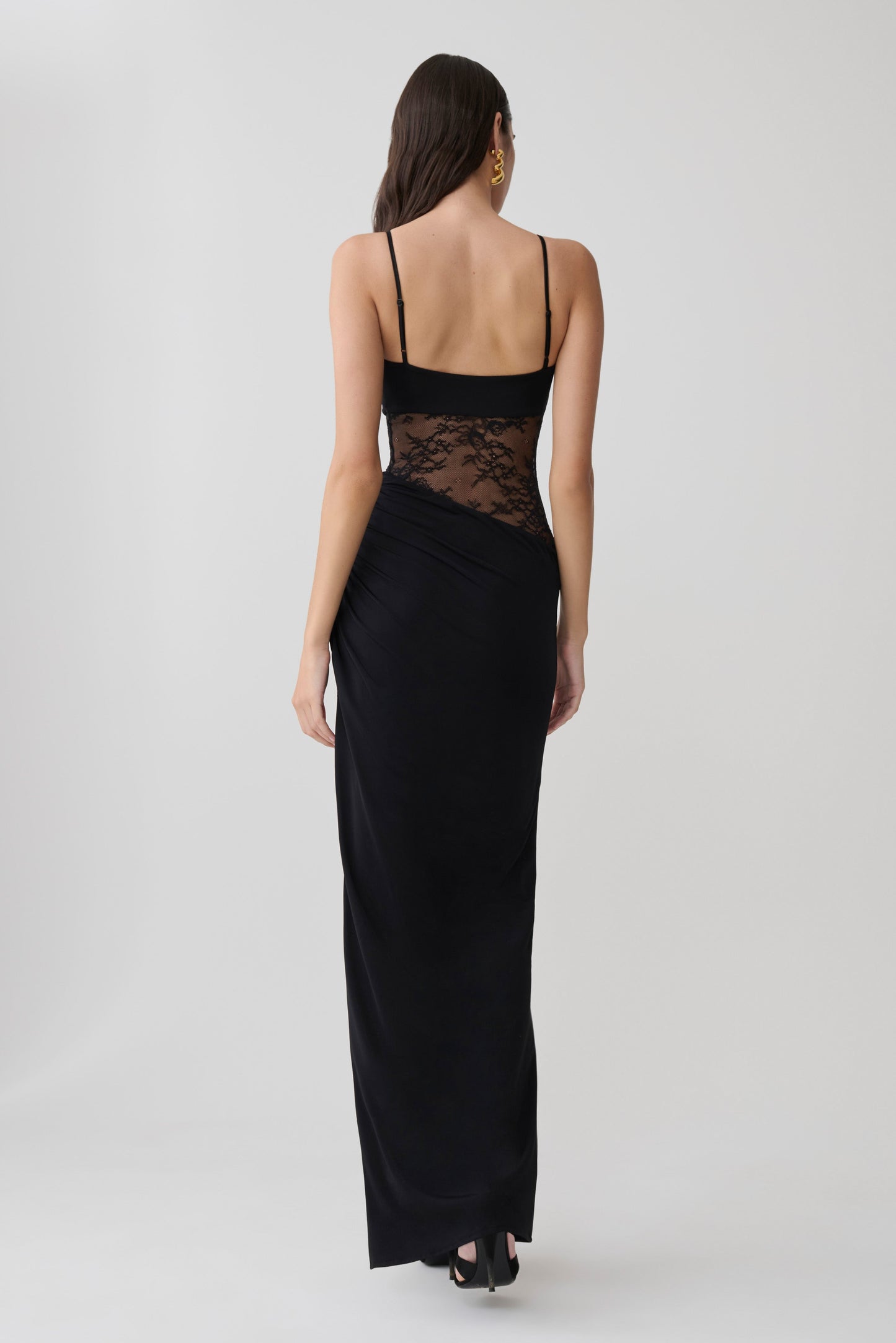 Kelela Draped Slinky And Lace Maxi Kleid - Schwarz