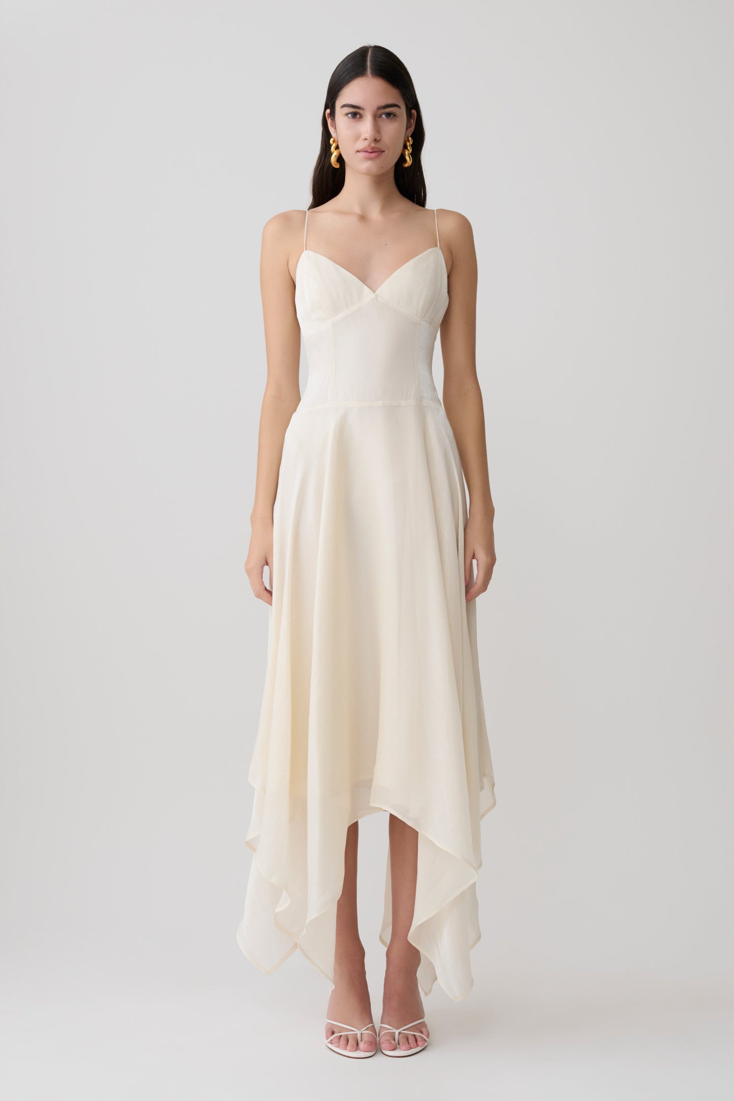 Naomi Satin Asymmetrisches Hemd Maxi-Kleid - Elfenbein