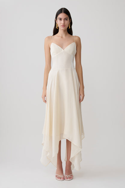 Naomi Satin Asymmetrisches Hemd Maxi-Kleid - Elfenbein
