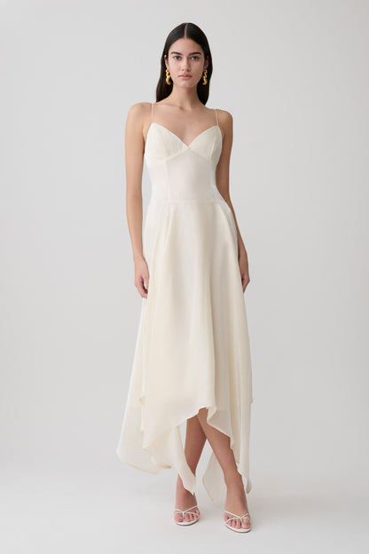 Naomi Satin Asymmetrisches Hemd Maxi-Kleid - Elfenbein