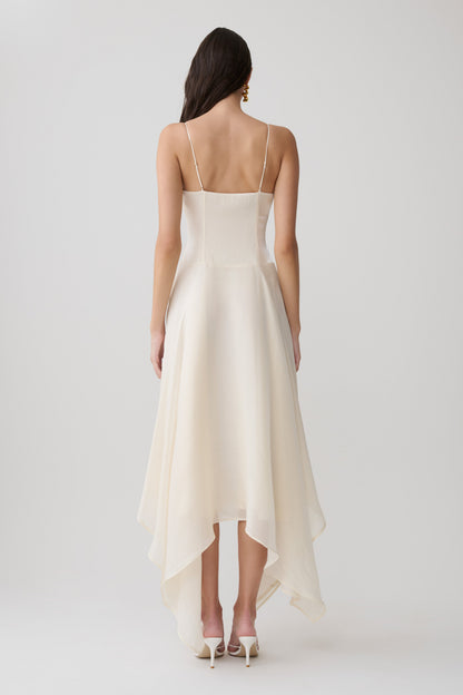 Naomi Satin Asymmetrisches Hemd Maxi-Kleid - Elfenbein