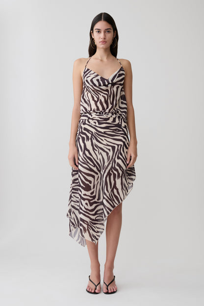 Lana Chiffon Midi Rock - Abstrakter Zebra Druck