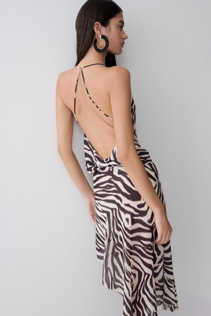 Lana Chiffon-Top mit tiefem Rückenausschnitt - Abstrakter Zebra-Druck