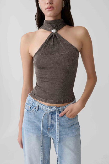 Nikki Lurex Top mit Hardware - Gunmetal