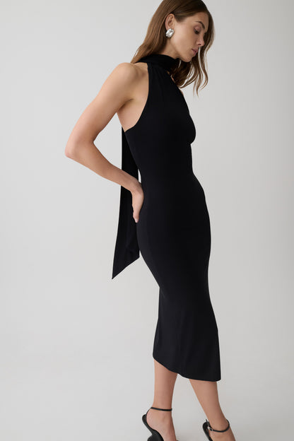 Jemma Ein-Schulter-Bindung Midi Kleid - Schwarz