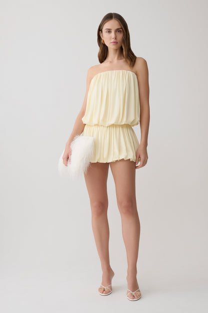 Safiya Strapless Gathered Bubble Mini Kleid - Zitrone