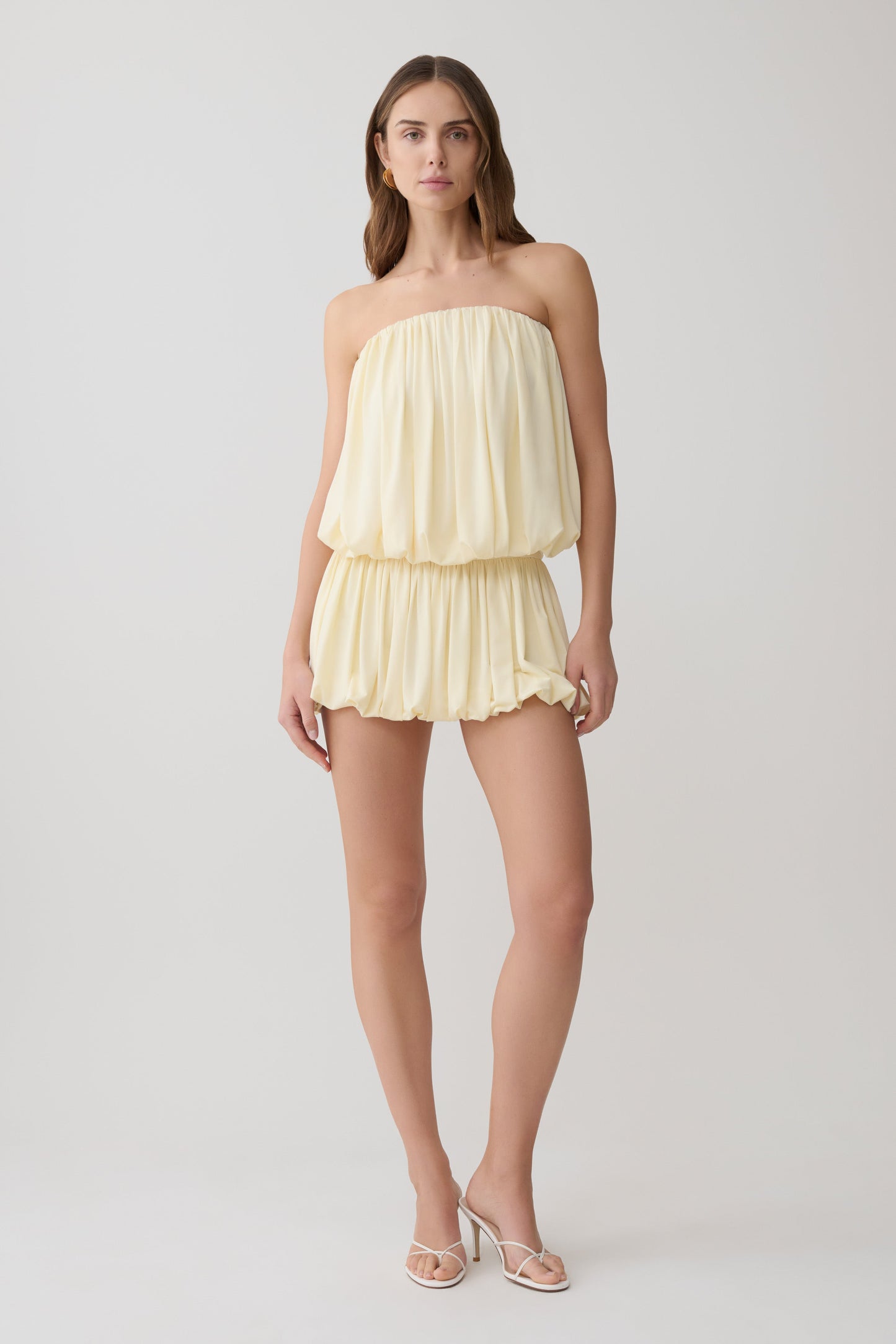 Safiya Strapless Gathered Bubble Mini Kleid - Zitrone