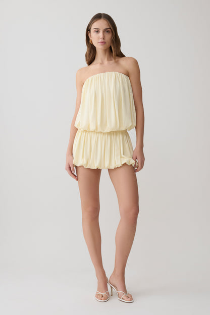Safiya Strapless Gathered Bubble Mini Kleid - Zitrone
