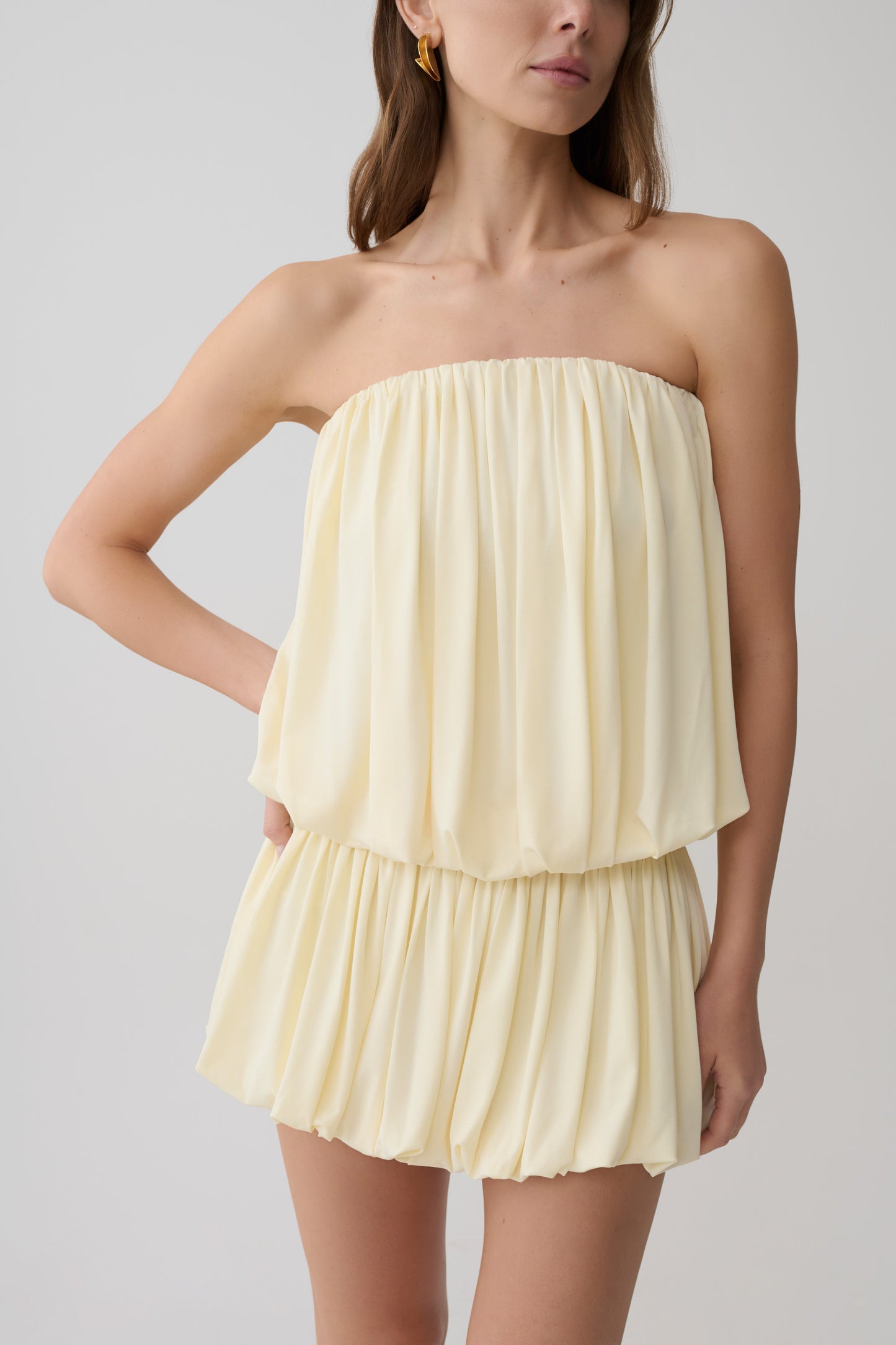 Safiya Strapless Gathered Bubble Mini Kleid - Zitrone