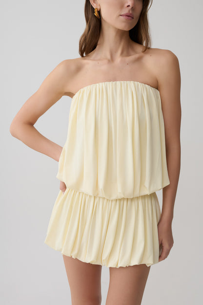 Safiya Strapless Gathered Bubble Mini Kleid - Zitrone