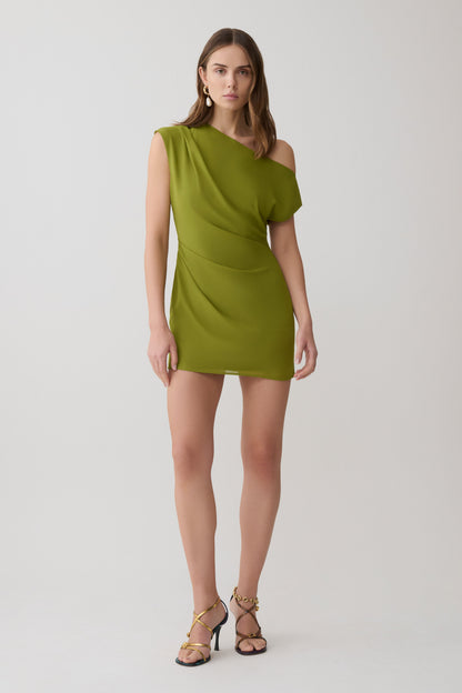 Hannah asymmetrisches Neckline Mini-Kleid - Olive