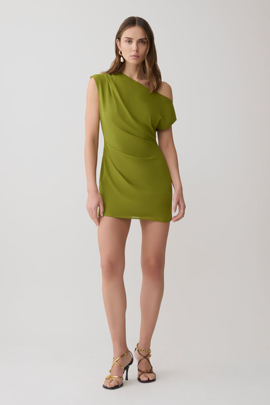 Hannah asymmetrisches Neckline Mini-Kleid - Olive