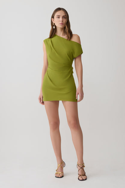 Hannah asymmetrisches Neckline Mini-Kleid - Olive