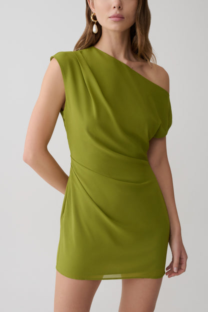 Hannah asymmetrisches Neckline Mini-Kleid - Olive