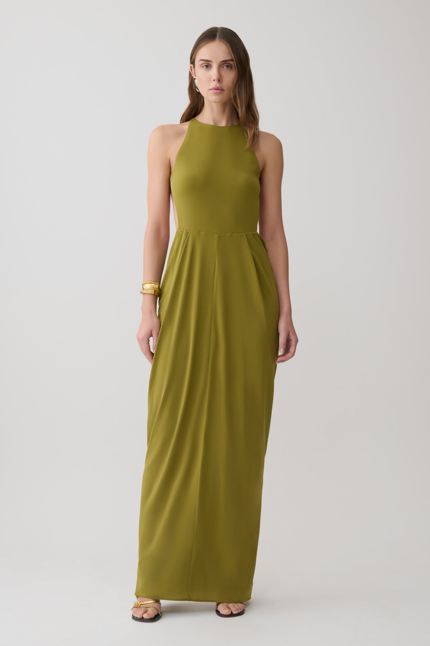Bahari Low Back Halter Maxi Kleid - Vintage Olive