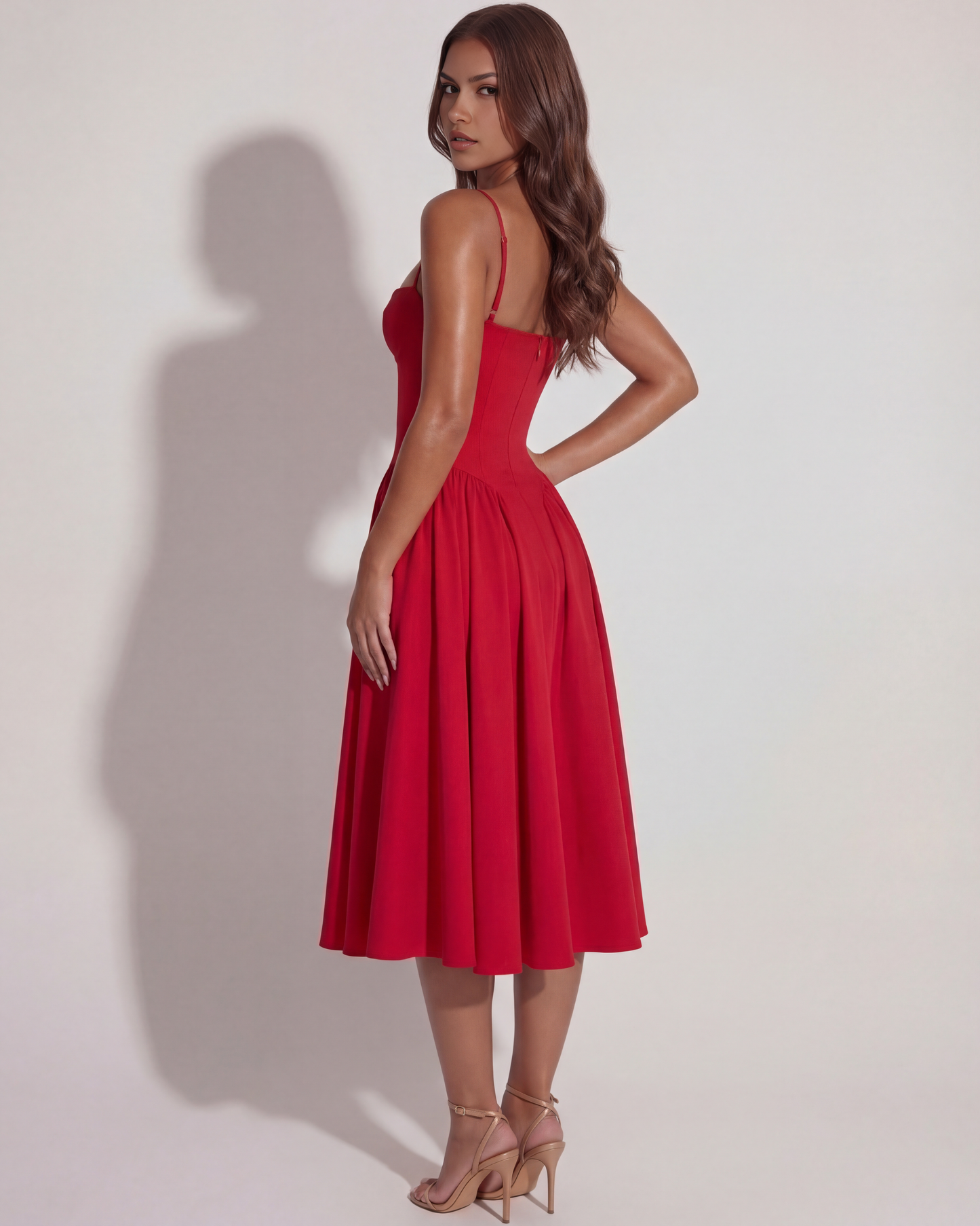 Midi-Kleid mit Korsett und fließendem Rock