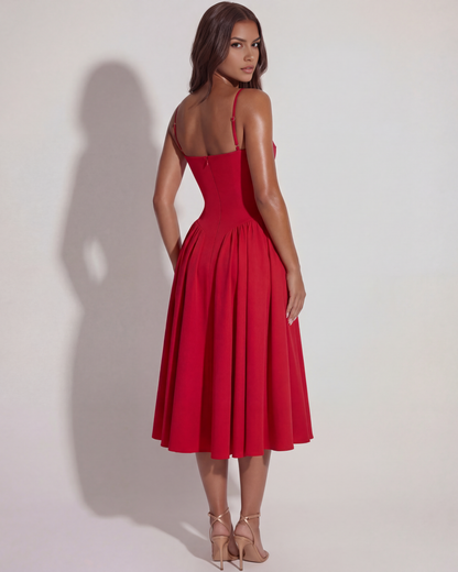 Midi-Kleid mit Korsett und fließendem Rock