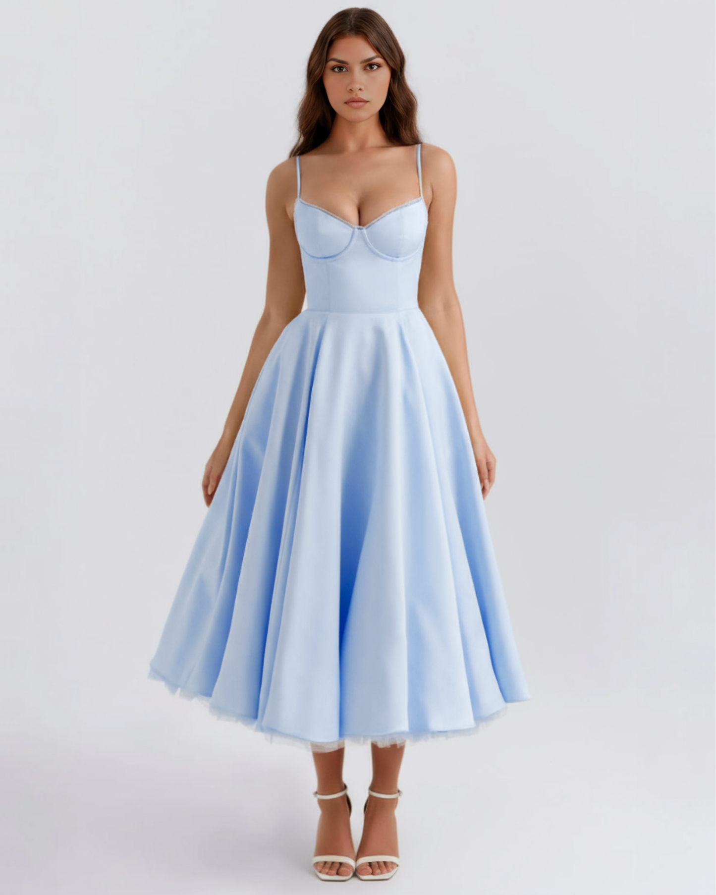 Midi-Kleid mit Korsett und vollem Rock