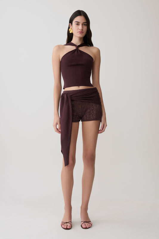 Liora Häkel-Shorts mit Strick-Overlay - Schokolade